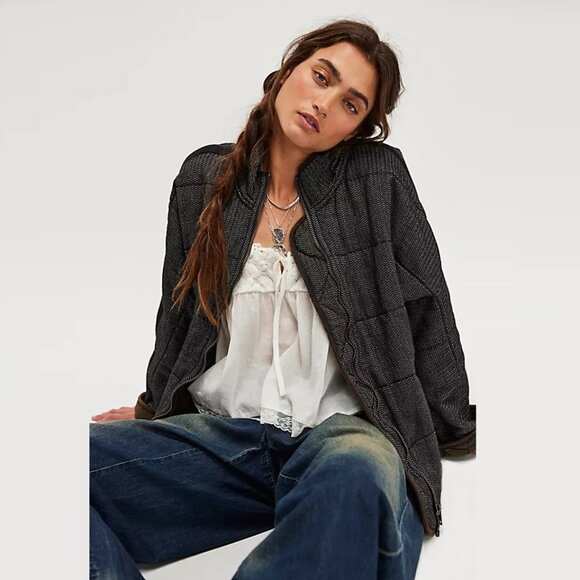 Free People Dolman Quilted Textured Denim Jacket NWT - Picture 4 of 9